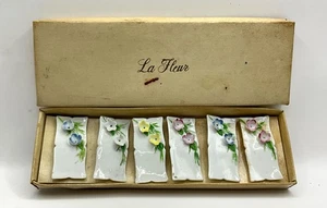 PC#8 Vintage La Fleur Porcelain Place Card Holders Set of 6 Hand Painted Floral - Picture 1 of 6
