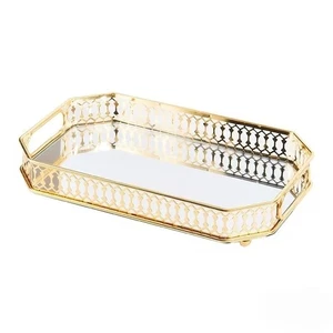 Decorative Gold Mirror Tray with Ornate Metal Frame, Mirrored Glass Vanity Se... - Bild 1 von 3
