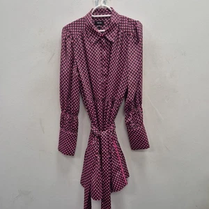 Me + Em Midi Swing Dress Womens Size UK 14 Black Pink Polka Dot Wrap Belted - Picture 1 of 8