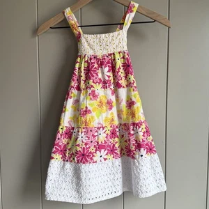 Penelope Mack Girls Cotton Dot Embroidery Eyelet Lace Lined A-line Dress Size-5 - Picture 1 of 9