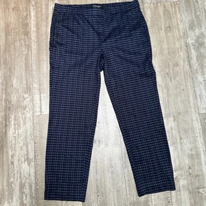 Liverpool Pull on Pants Knit Navy Blue Plaid Office 12 Ankle Tatter - Picture 1 of 15