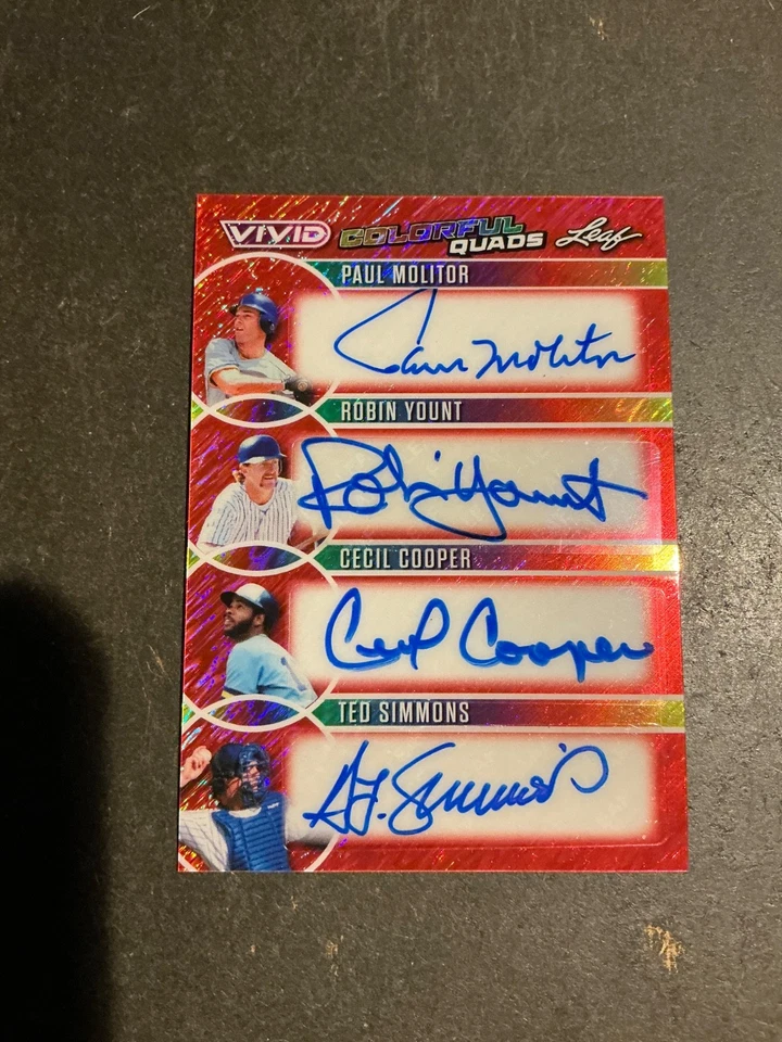 2025 Leaf Vivid Baseball Molitor/Yount/Cooper/Simmons Quad Autos #1/1 Brewers - Image 1 of 2