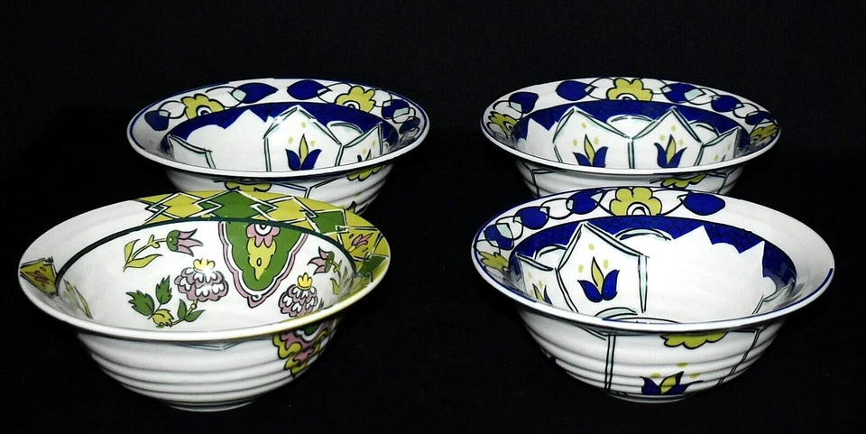 Anthropologie Set Of 4 Geometric Blooms Cereal / Soup Bowls - Image 1 of 3