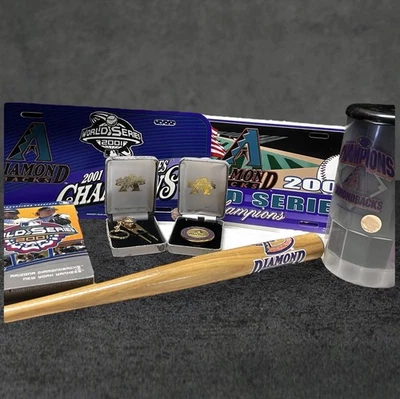 Arizona Diamondbacks 2001 World Series Souvenir Bundle 7 Items + Mini Bat 2000 - Image 1 of 4