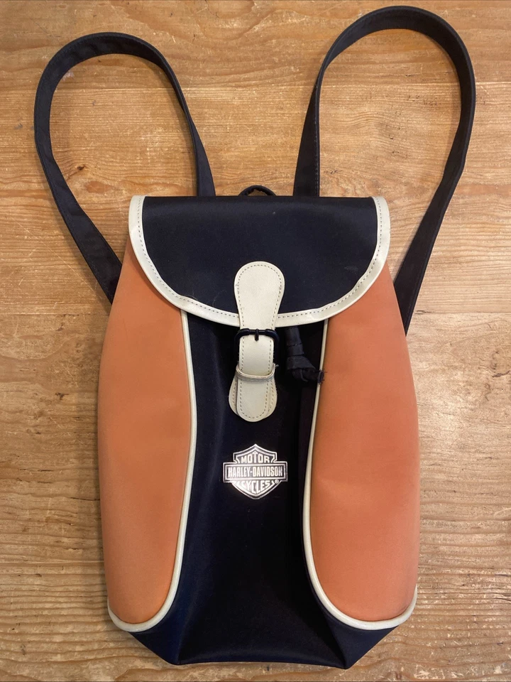DE COLECCIÓN HARLEY DAVIDSON METAL LOGO NEGRO Y NARANJA NAILON MOCHILA BOLSO MUJER - COREA Foto 1 de 4