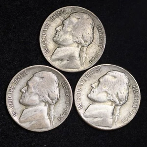 1944 P D S Jefferson Nickel Set (3 Coin Lot) Silver War Nickels Nice GOOD / VG - Picture 1 of 2