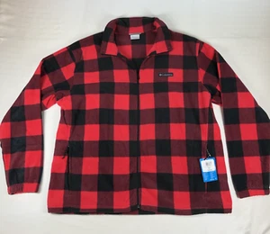 Columbia Steen Mountain Fleece Giacca Full Zip Uomo 2XL Rosso/Nero Bufalo Check - Foto 1 di 11