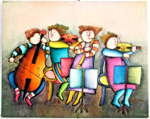 JOYCE ROYBAL "QUARTETTO STRAVAGANTE / MUSICALE" ~ (16" X 20") ~ ** OLIO SU TELA ** - Foto 1 di 12
