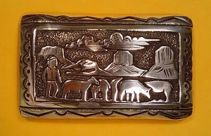 Navajo Crafted Silver Belt Buckle, by Thomas Singer, vintage 1980's   (A272). - Picture 1 of 6