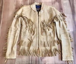 Chaqueta de cuero Ralph Lauren con flecos para mujer talla 9 ciervo gamuza estilo occidental - Imagen 1 de 5
