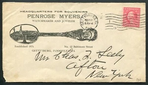 GETTYSBURG, PA ~ PENROSE MYERS, Battlefield Souvenir Spoon Illus. Adv Cover 1915 - Picture 1 of 2