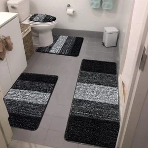 Bsmathom Bath Rug Set 4 Piece with Toilet Lid Cover and Rug Set, Non Slip Bath M - Picture 1 of 8