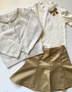 Gymboree Beautiful Luxe Outfit Sweater Top Skirt Ivory Gold Sequin Girl's Size 5 - Picture 1 of 3