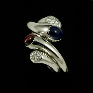 Georg Jensen. 18k Rings with Diamonds, Sapphire and Tourmalin #1263 - carnival - Picture 1 of 7