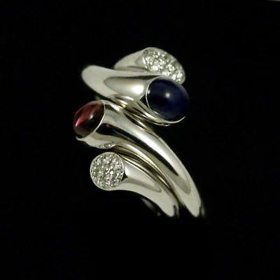 Georg Jensen. Anéis 18k com diamantes, safira e turmalina #1263 - carnaval - Imagem 1 de 4