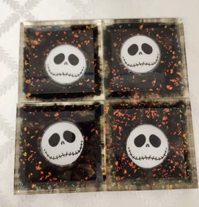 4 pc Halloween Drink Coasters Acrylic Jack Skellington - Picture 1 of 4