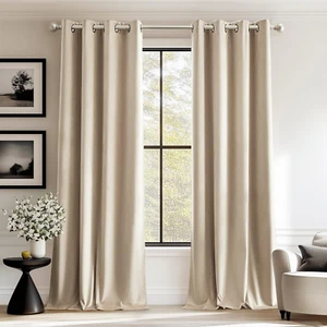 Velvet Curtains Beige Thermal Insulated Curtains 90 Inch Long Drapes for Bedroom - Picture 1 of 9