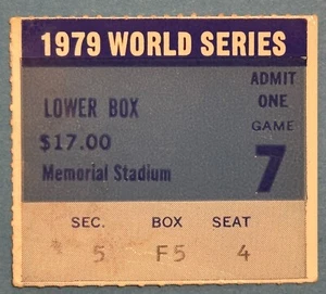 1979 World Series Game 7 Ticket Stub Free Shipping - Picture 1 of 2