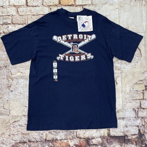 Vintage NOS Detroit Tigers T Shirt Blue Short Sleeve 2001 MLB Mens XL Cover
