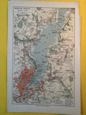 1906 KIEL HARBOR Vintage Geography Map Germany Baltic Sea Port ORIGINAL C21-7 - Image 1 of 3