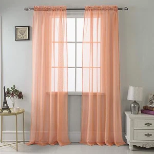 RT Designers Collection Celine Sheer 54 x 90 in. Rod Pocket Curtain Panel Coral - Picture 1 of 3