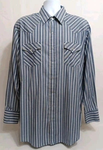 Plains Western Wear Mens Long Sleeve Pearl Snap Shirt Size XLT Blue White Gray - Picture 1 of 9
