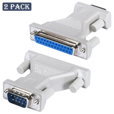 2x DB9 9 Pin Male to DB25 25 Pin Female Serial to Parallel Adapter Converter  - Image 1 of 3