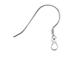 50pc-Sterling Silver Earring Hooks.Wholesale Earring Wires.Coil & Bead SS110 - Picture 1 of 1