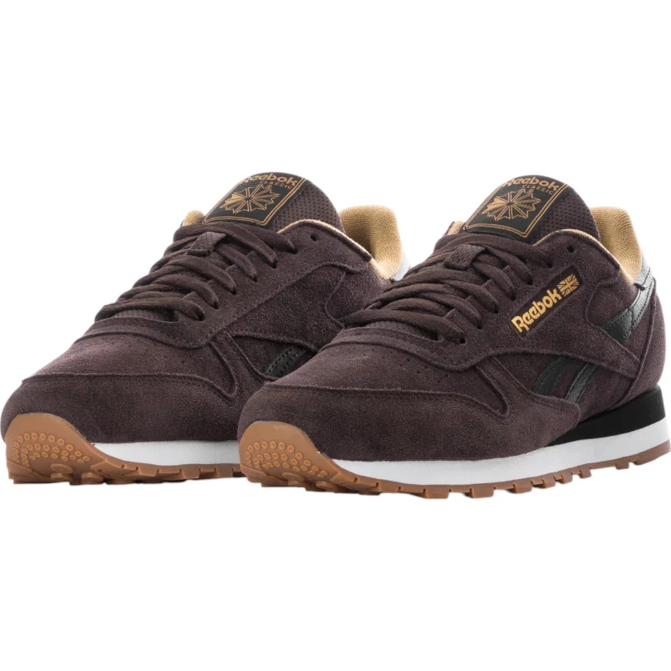 Zapatillas Reebok Clásicas de Cuero Marrón Oscuro Dorado Acento Informales Unisex M8/W9.5 Foto 1 de 4