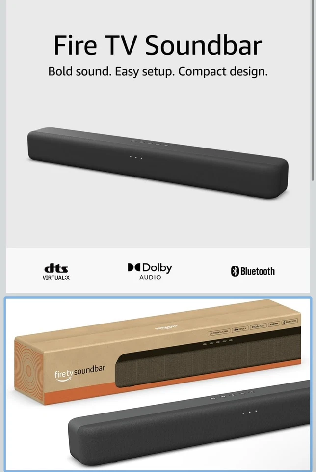 Звуковая панель Amazon Fire TV, динамик 2.0 с DTS Virtual:X и Dolby Audio,...  - Изображение 1 из 1