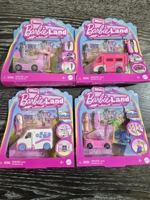 Mattel Mini Barbie Vehículo Terrestre Conjunto de 4 Coches y Cámper Cambio de Color Nuevo Foto 1 de 4