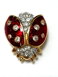 Swarovski Crystal Red & Gold Lined Ladybug Pin Brooch - Picture 1 of 9