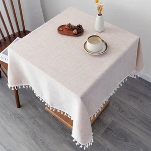 Linen Square Tablecloth 52 x 52 Inch Beige Washable Wrinkle Resistant Table C... - Picture 1 of 7