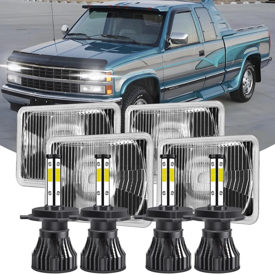 4 faros LED de haz alto/bajo de 4x6 pulgadas para camioneta Chevrolet R3500 1989-1991 Foto 1 de 4