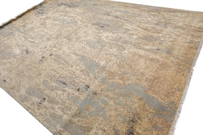 Tapete de área oriental Sherpa moderno de lã e seda 9' x12' feito à mão bege - Imagem 1 de 2
