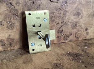 Vintage Antique Solid Brass Cabinet Lock 63mm X 33mm X 10mm + 1 Key. - Picture 1 of 4