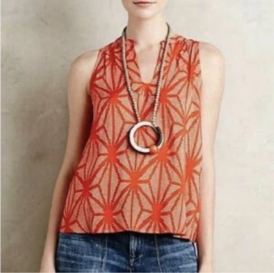 Anthropologie Maeve Enna Tank Top Womens Size 12 Red Geometric - Image 1 of 4