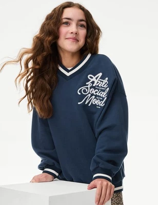 Marks & Spencer Mädchen Navy Baumwolle Langarm Mädchen Sweatshirt - M&S