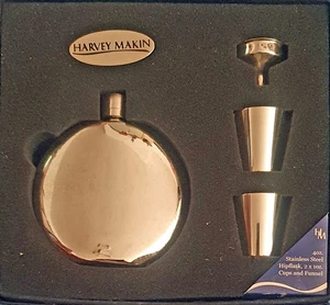 Harvey Makin Stainless Steel Gentlemans Hip Flask, 2 cups and funnel - Picture 1 of 2