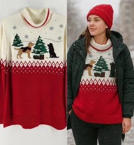 Maglione natalizio Christopher & Banks cani alberi fiocchi di neve nuovo con etichetta donna M brutto - Foto 1 di 9