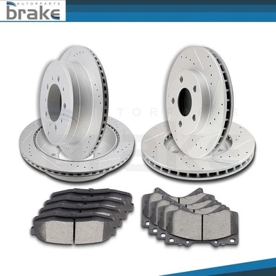 Front + Rear Disc Brake Rotors & Ceramic Pads For 2017-2018 Lexus LX570 Slotted Foto 1 de 4