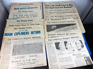 10 periódicos de aterrizaje lunar julio 1969 Boston Globe, monitor de la ciencia cristiana - Imagen 1 de 15