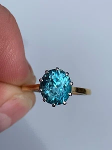 18kt Gold Blauer Zirkon 2,5ct Altschliff Solitär Ring - Bild 1 von 7