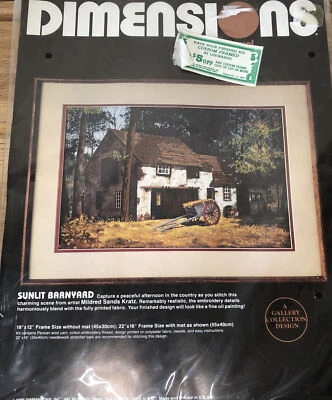 Vtg Crewel Embroidery Kit Sunlit Barnyard Cottage Core Dimensions Embroidery Kit - Image 1 of 4