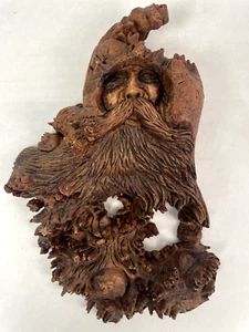 Vintage '04 Signed Jack Leslin Hand Carved Wood Folk Art Tree Spirit Wizard Face - Picture 1 of 9