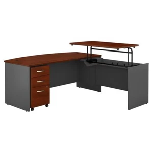 Scranton & Co Furniture Bow Front Sit to Stand L Shape Desk Office Set in Cherry - Picture 1 of 7