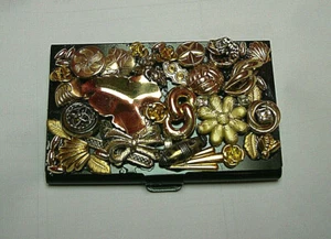 Business card case, hand decorated, one-of-a-kind colors/designs,  Gold or Pink - Picture 1 of 6