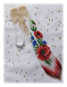 Long BEADED poppy NECKLACE gerdan HANDCRAFTED Jewelry Ukrainian Folk traditional - Picture 1 of 2