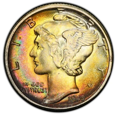 1945-P - Mercury Dime - PCGS MS67 CAC - INCREDIBLE BEAUTY! LOOKS MS68! - Image 1 of 4