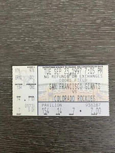 23.9.97 Giants vs Rockies Ticket Stub - Barry Bonds Karriere HR #373 - Bild 1 von 2
